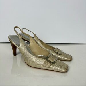 ESCADA Slingback Leather Heels Silver Buckle Womens Shoes  Size 38 Made in Italy